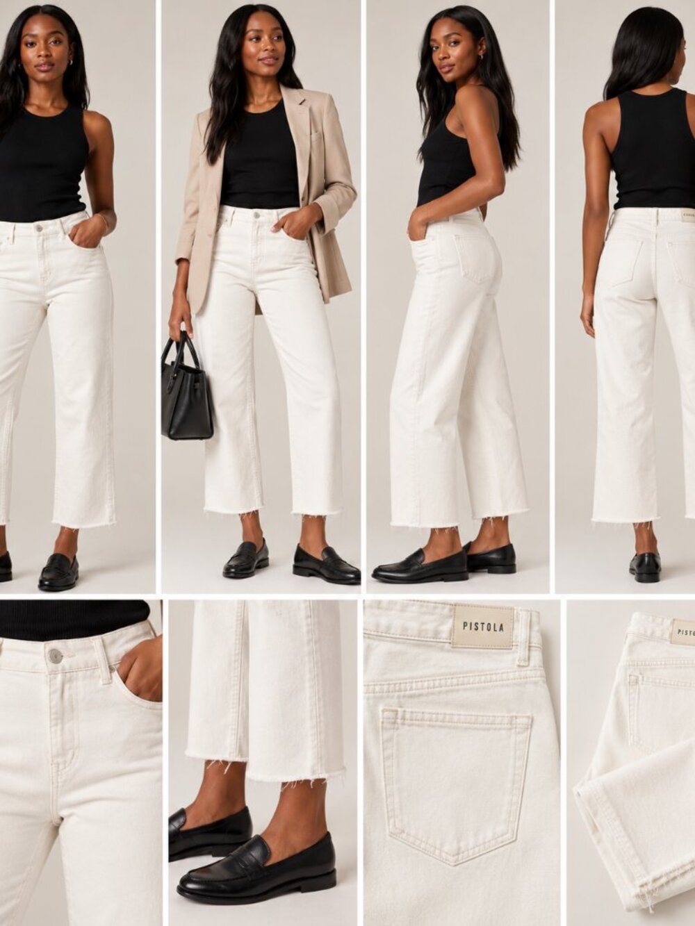 Pistola Cream High Rise Crop Wide Leg Raw Hem Jeans Womens Sz 28